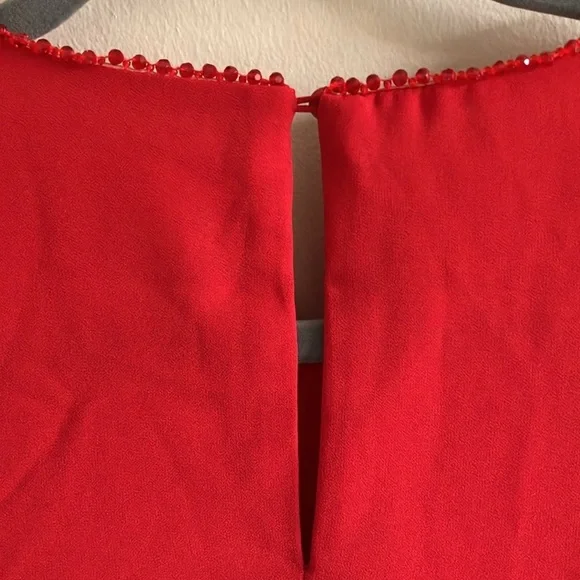 BB Dakota red chiffon mini dress size large pleated bell sleeves rhinestones New - Picture 7 of 8